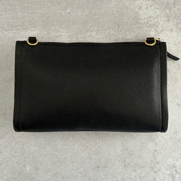 TORY BURCH Carson Pebbled Leather Zip Top Convertible Crossbody Clutch Bag Black - Picture 5 of 12